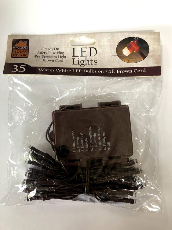 35 LED Warm White Lights on Brown Cord - Battery - WHD Floral