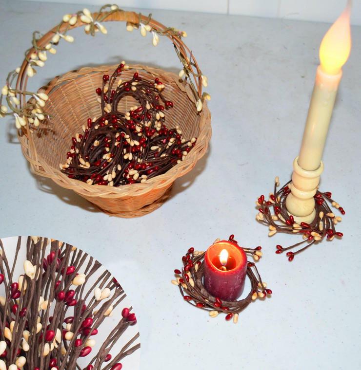 Mini Berry Red & Cream 1" Candle Ring