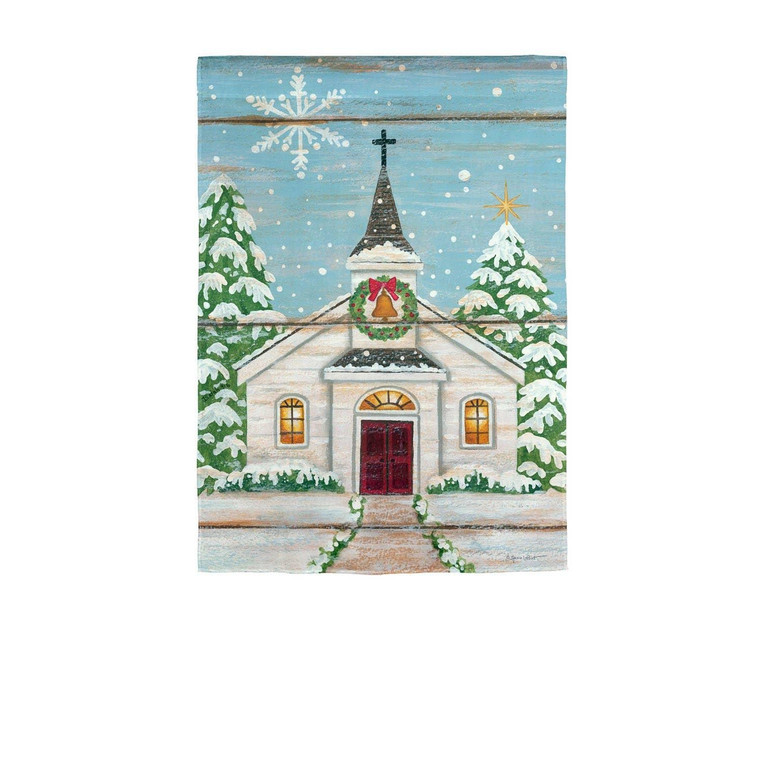 Snowy Church Garden Flag