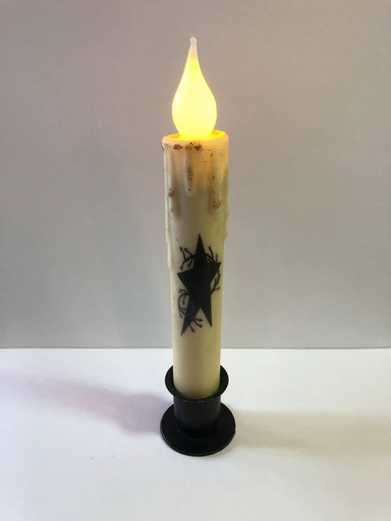 Primitive Star & Berries Battery Taper Candle