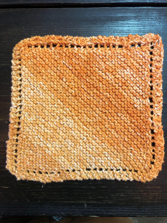 Handmade Knitted Washcloth - Orange Cream Diagonal