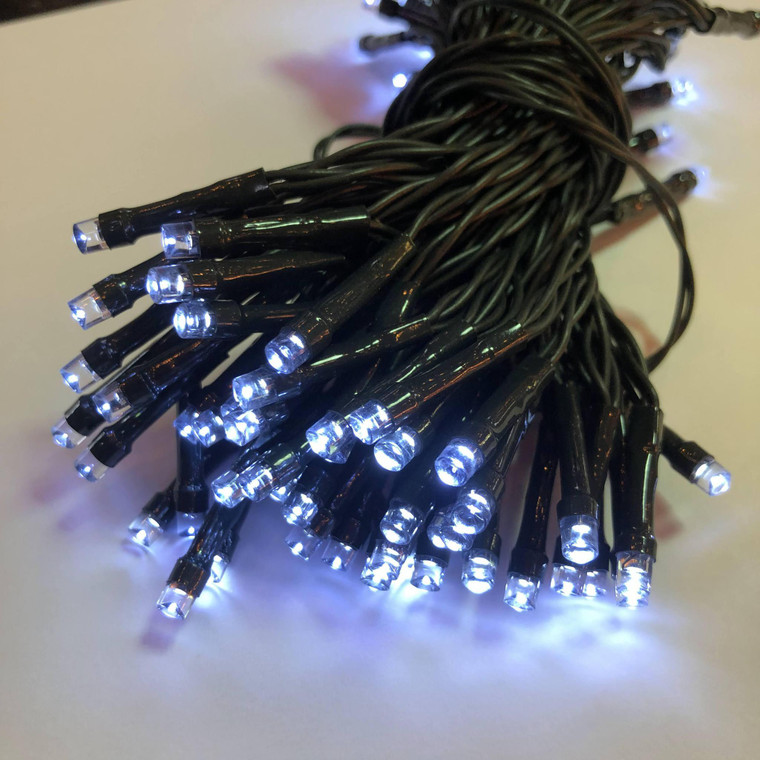 100 Solar Pure White LED Lights, Green Wire