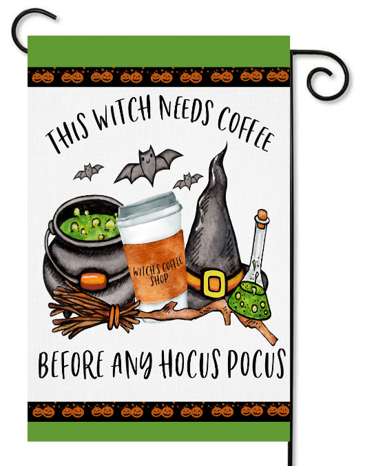 Witch Needs Coffee, Garden Flag - Flags Galore