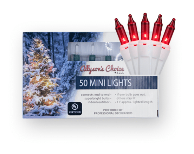 50 Mini Incandescent Red Lights on White Cord
