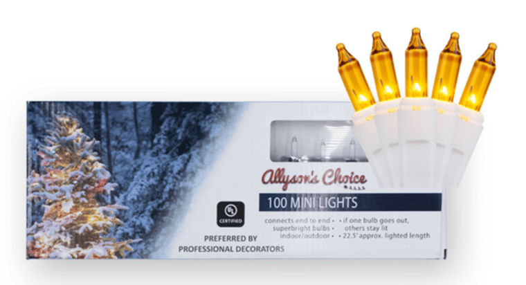 100 Mini Incandescent Yellow Gold Lights on White Cord