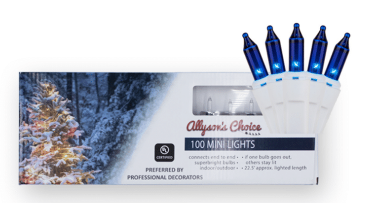 100 Mini Incandescent Blue Lights on White Cord