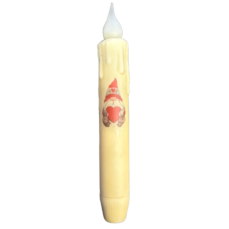 Valentine Gnome Holding Heart Battery Taper Candle