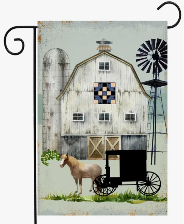 Barn & Amish Buggy, Garden Flag - Flags Galore
