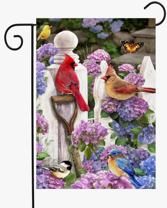 Cardinal Pair at White Fence, Garden Flag - Flags Galore