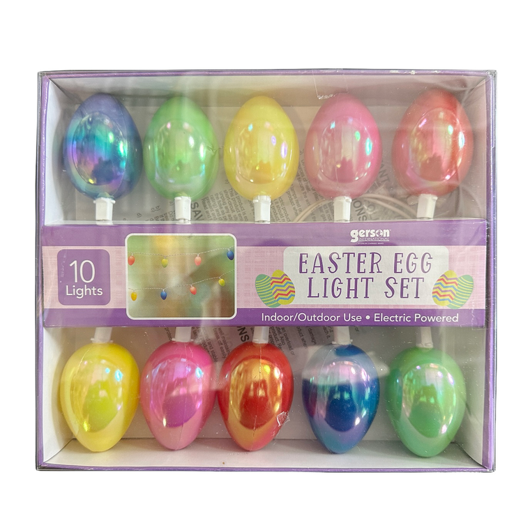 10 Pearlized Easter Egg Incandescent, White Cord Light Set - Gerson Company