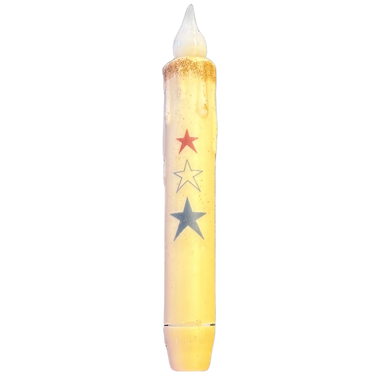 Patriotic Red White and Blue Stars Battery Taper Candle with Timer