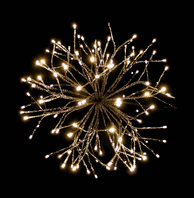 16" Hanging Starburst Twinkling Warm White with Silver Foil