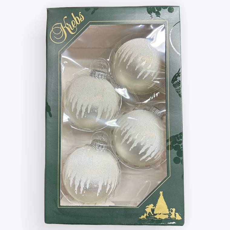 Round Silver w/ Snowy Icicles Glass Ornament Set