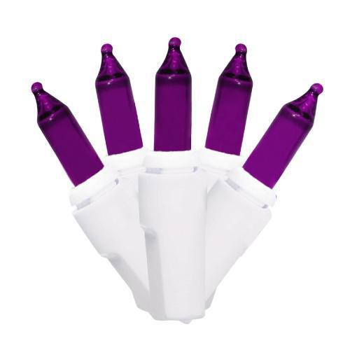 100 Mini Incandescent Purple Lights on White Cord - Brite Star