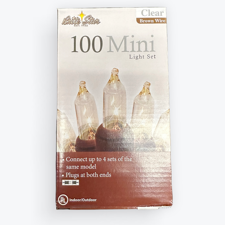 100 Mini Incandescent Clear Lights on Brown Cord - Brite Star