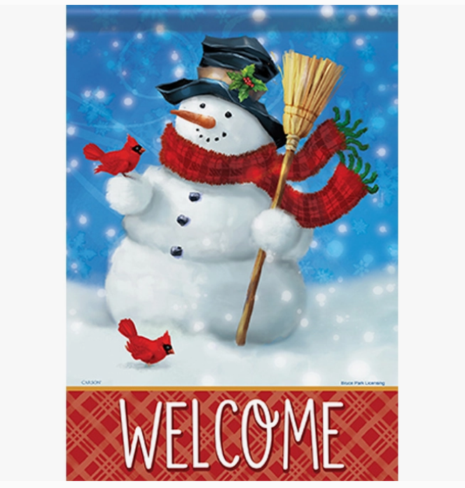 Blustery Snowman Winter Garden Flag - Carson