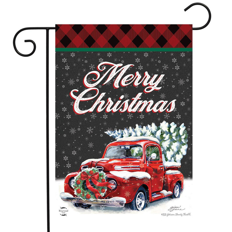 Merry Christmas Pickup Buffalo Check Garden Flag - Briarwood