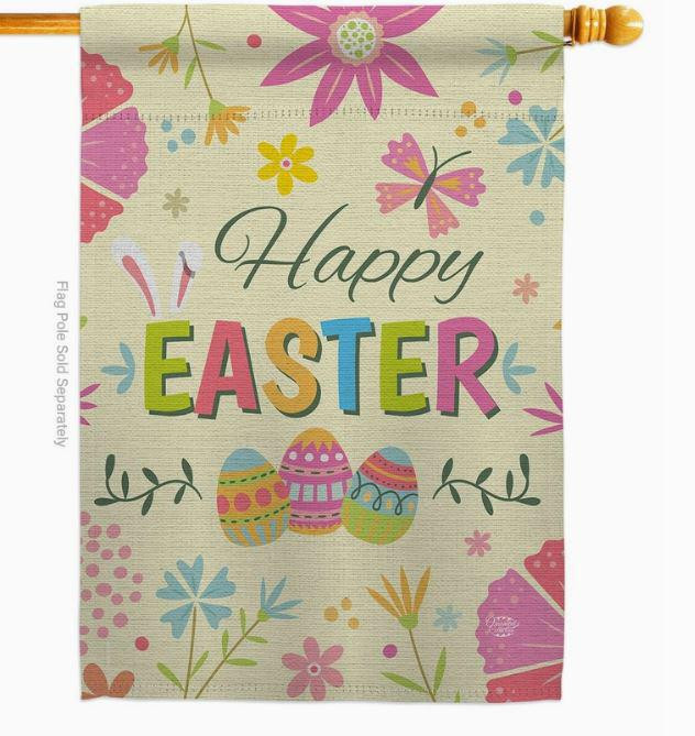 Happy Easter Colorful Flowers House Flag - Two Group Flag Co.