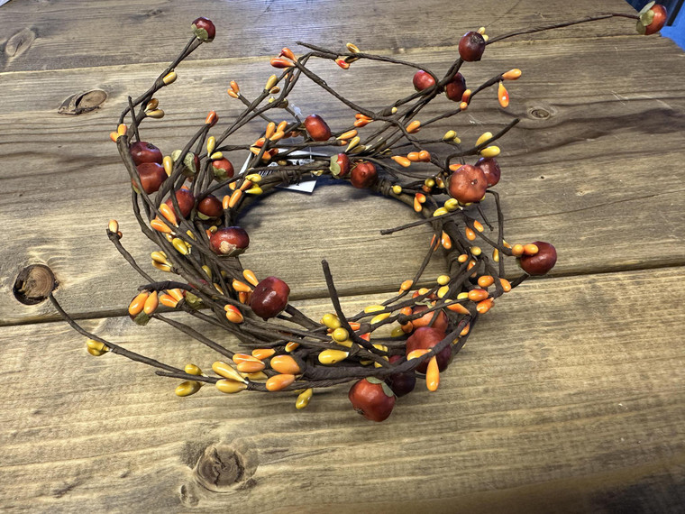 Mini Pumpkin and Burnt Orange & Yellow Pip Berries Candle Ring