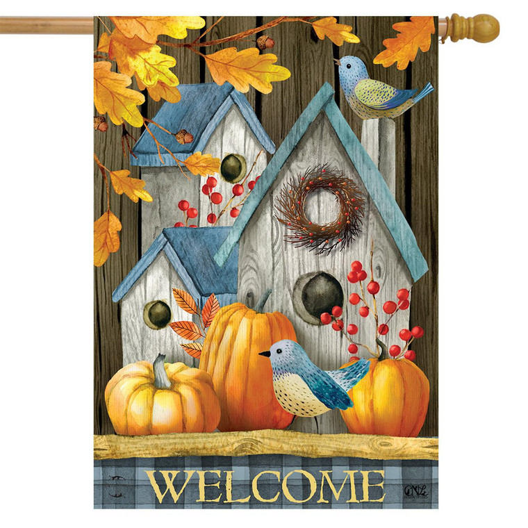 Rustic Fall Birdhouses House Flag - Briarwood Lane