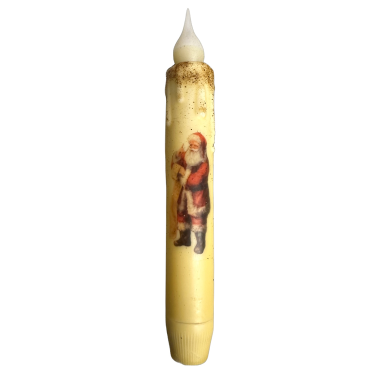 Santa W/ List 7" Battery Taper Candle - Wax Dipped