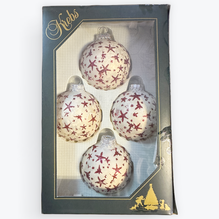 Round Cream with Red Stars Ornament Set Krebs