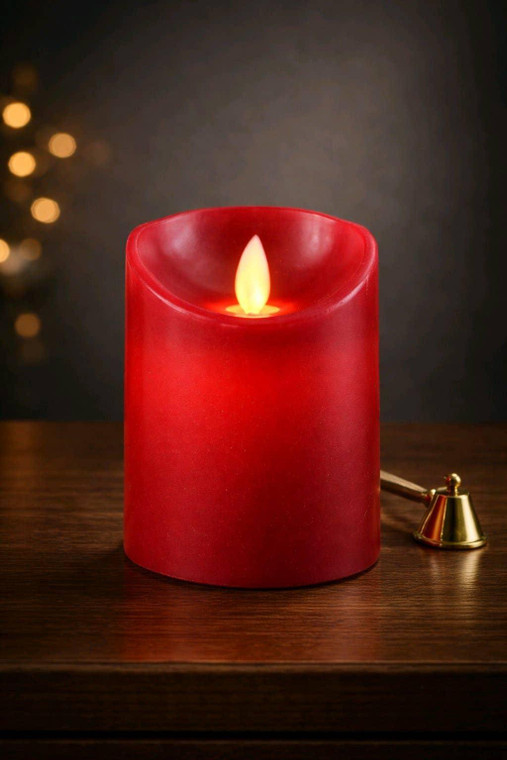 Red Smooth 3x4 Pillar - Moving Flame Candle - WHD Floral
