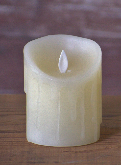 Cream Drip 3x4 Pillar - Moving Flame Candle - WHD Floral