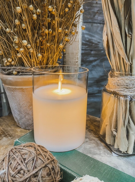 Cream Glass Cylinder 3x4 Pillar - Moving Flame Candle