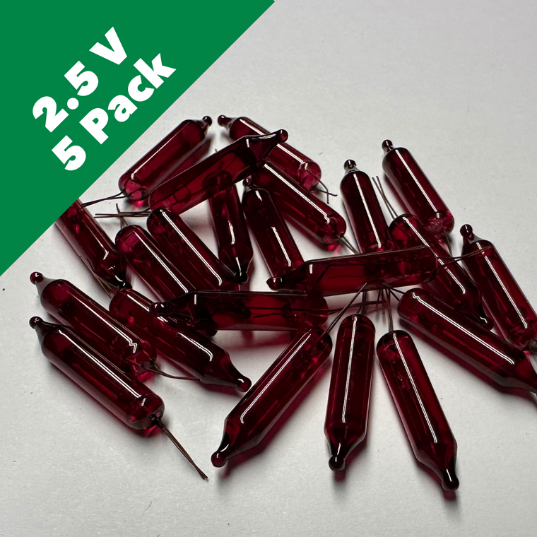 2.5 Volt Red Mini Incandescent Bulb - 5 Bulbs