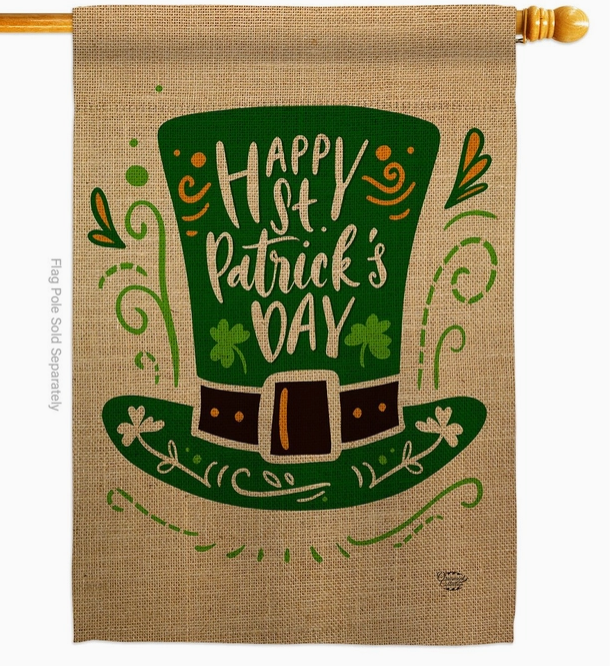 St. Pat Hat Burlap Style House Flag - Two Group Flag Co.