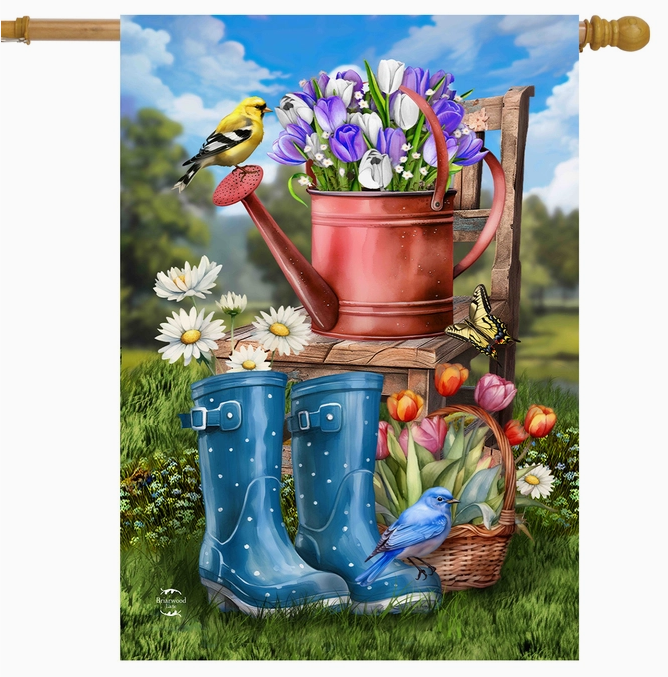 Spring Rain Boots House Flag - Briarwood