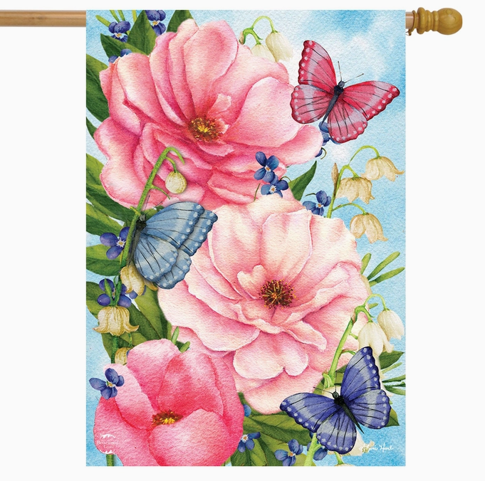 Pink Peonies Spring House Flag - Briarwood