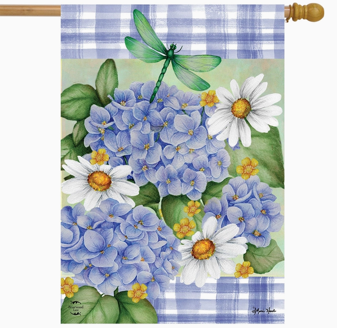 Dragonfly & Hydrangea House Flag - Briarwood