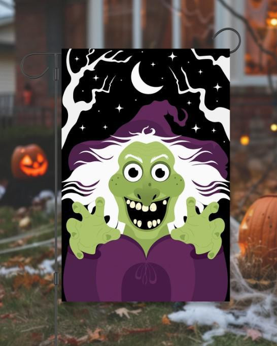 Creepy Witch Halloween Garden Flag - Happy Cow Decor