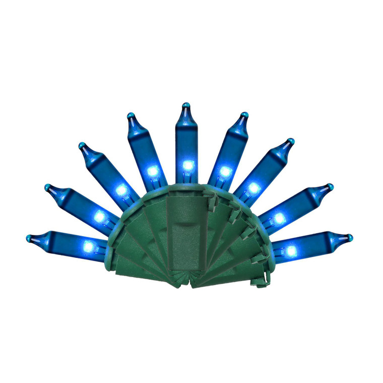 100 Mini LED Classic Blue Lights on Green Cord - HBL