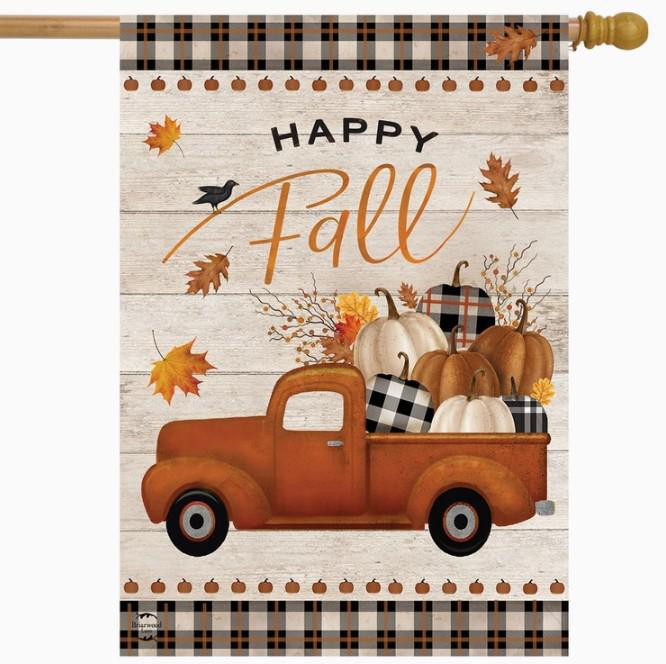 Happy Fall Pickup Truck House Flag - Briarwood Lane