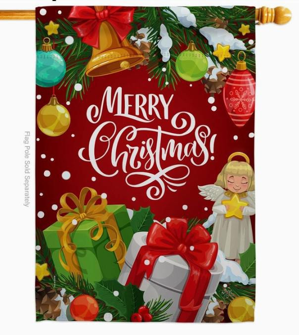 Merry Christmas Script Gifts House Flag - Two Group Flag Co.