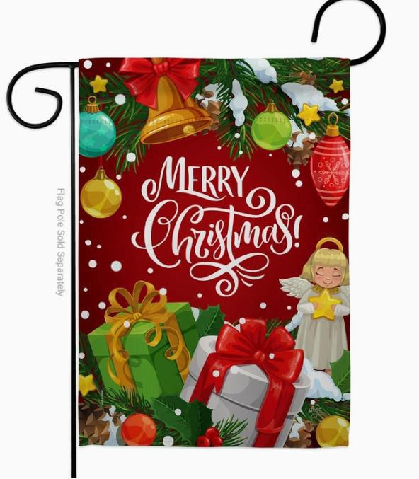 Merry Christmas Script Gifts Garden Flag - Two Group Flag Co.
