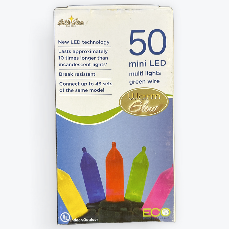 50 Mini LED Multi Opaque Lights on Green Cord