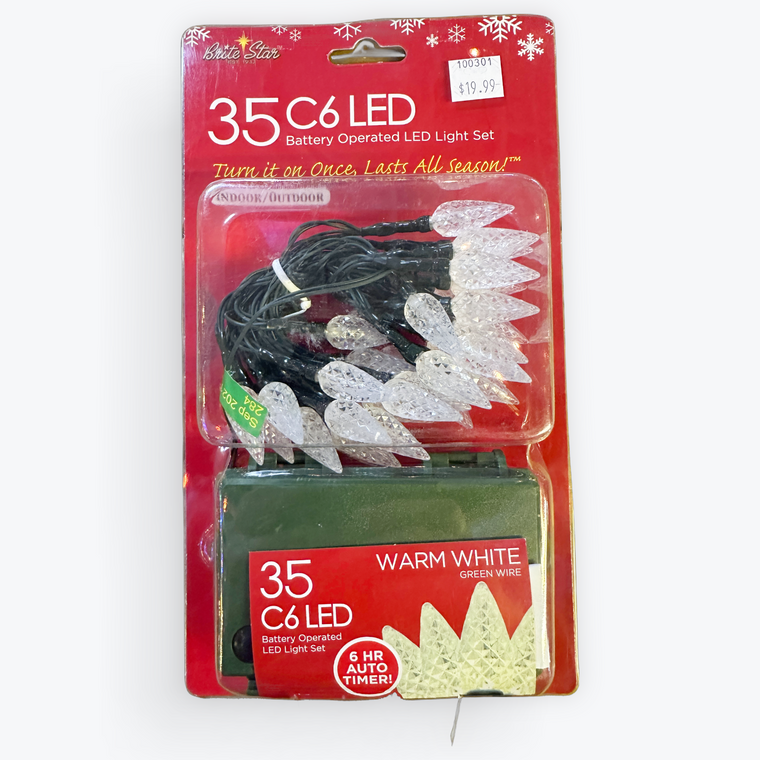 35 C6 LED Warm White Lights on Green Cord Brite Star