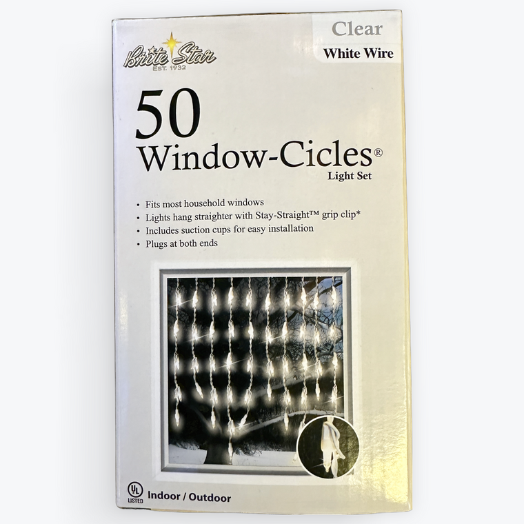 50 Mini Incandescent Clear Icicle Lights on White Cord
