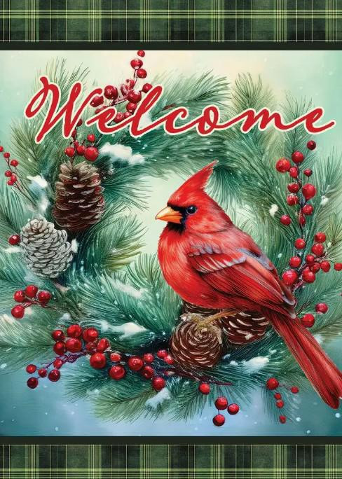 Cardinal Wreath Winter Garden Flag - Custom Decor