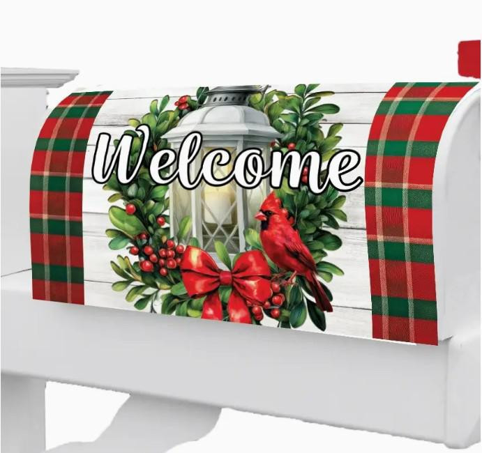 Cardinal Lantern Winter Standard Mailbox Cover- Custom Decor