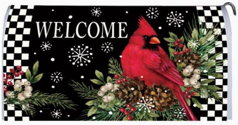 Cardinal Pine Cone Winter Large Mailbox Cover- Custom Decor