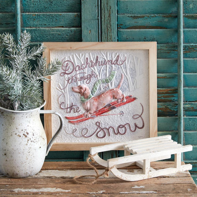 Dachshund Through The Snow Paper Mache Framed Artwork