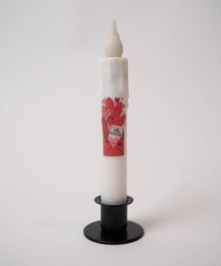 Hello Valentine with Hearts Battery Taper Candle with Timer