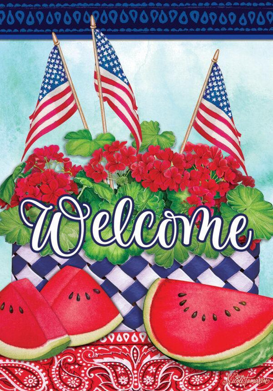 Watermelon and Flags Patriotic House Flag - Custom Decor