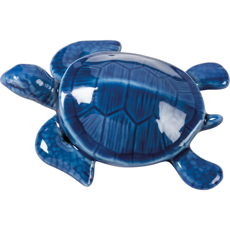 Small Glazed Ceramic Blue Turtle - Primitives by Kathy