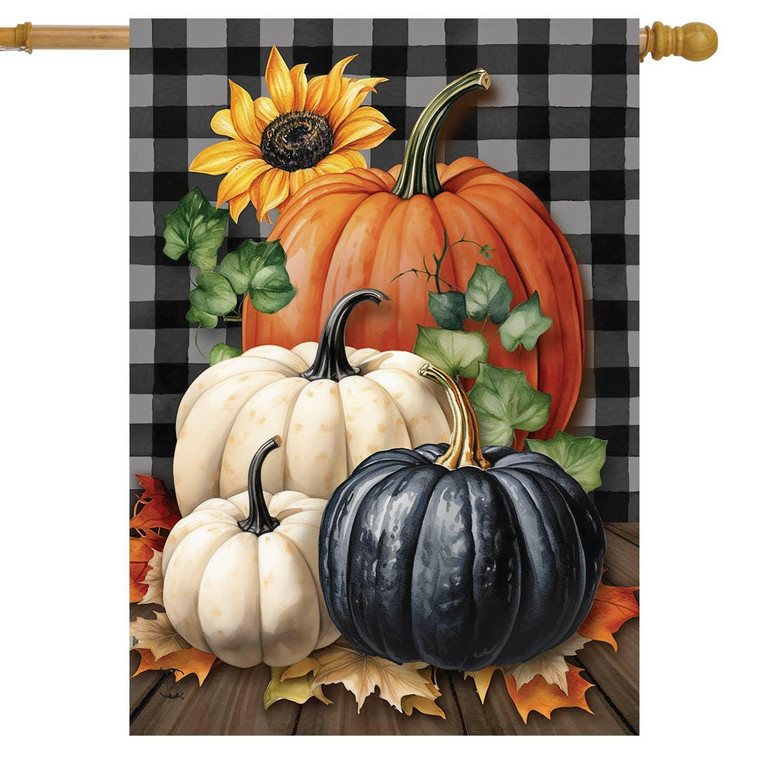 Fall Checkered Pumpkins House Flag - Briarwood Lane